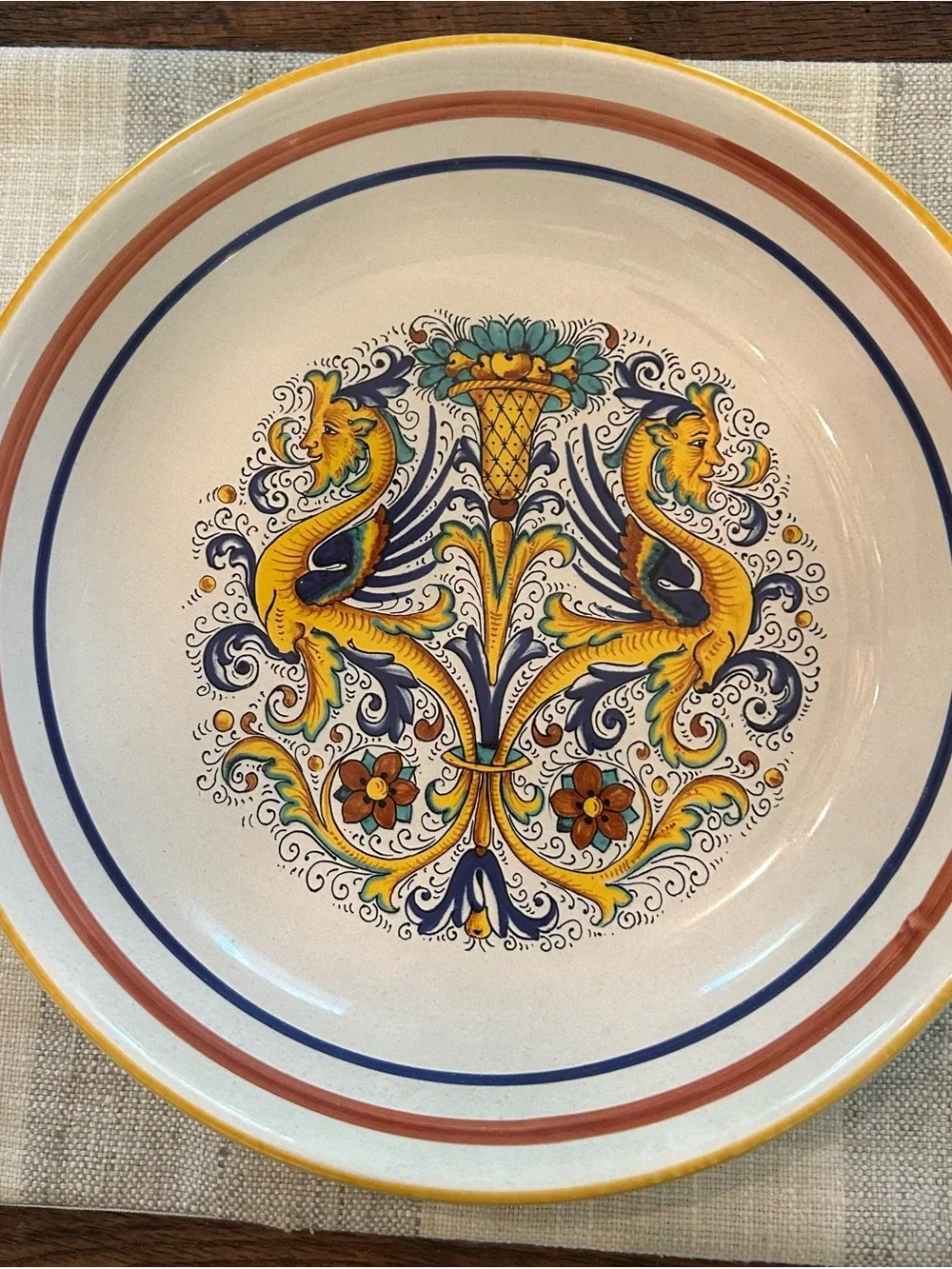 Ceramica Nova Deruta Raffaellesco Dragon Bowl, Vintage Pottery11” Made in Italy